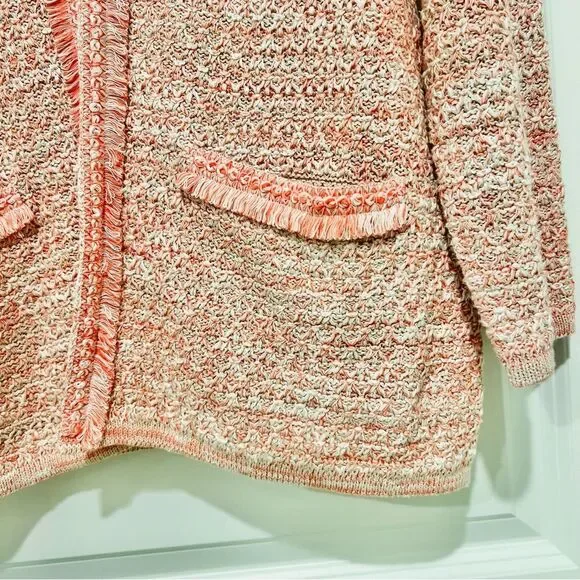 Chico’s Women’s Fringe Trim Pocket Cardigan in Pretty Pink Sz 2 (US L/12-14) NWT - Picture 7 of 14